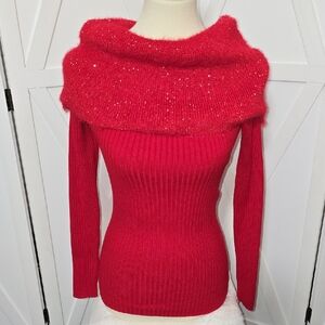 INC International Concepts Long Sleeve Red Cowl Neck Sweater